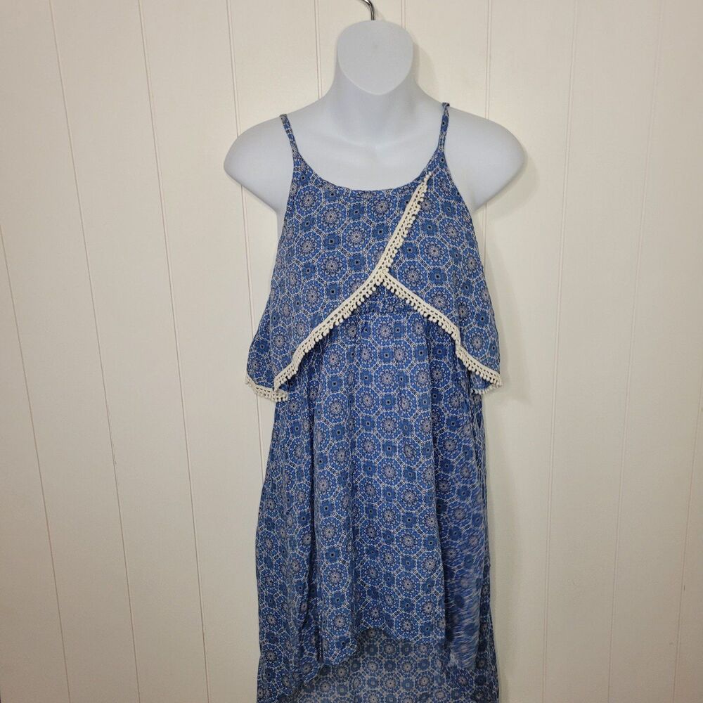 Shyanne Dress Womens Size Large Blue Floral Strappy Lace Cowgirl